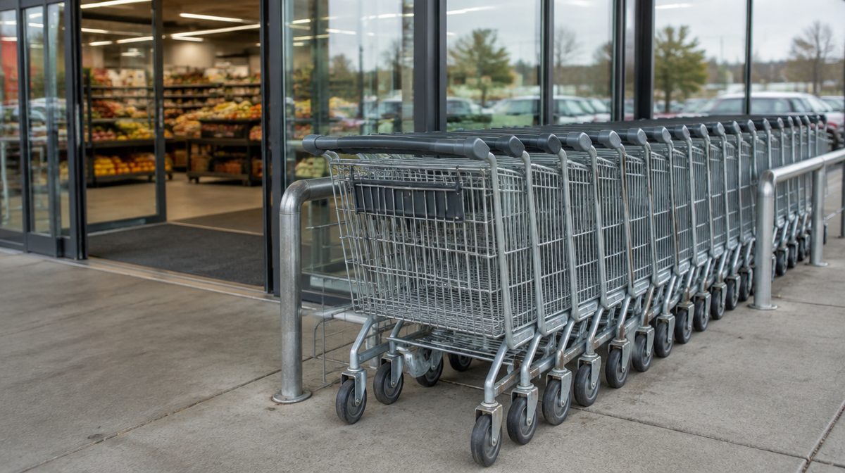 Representative photo: Shopping carts lined up at the entrance of a supermarket